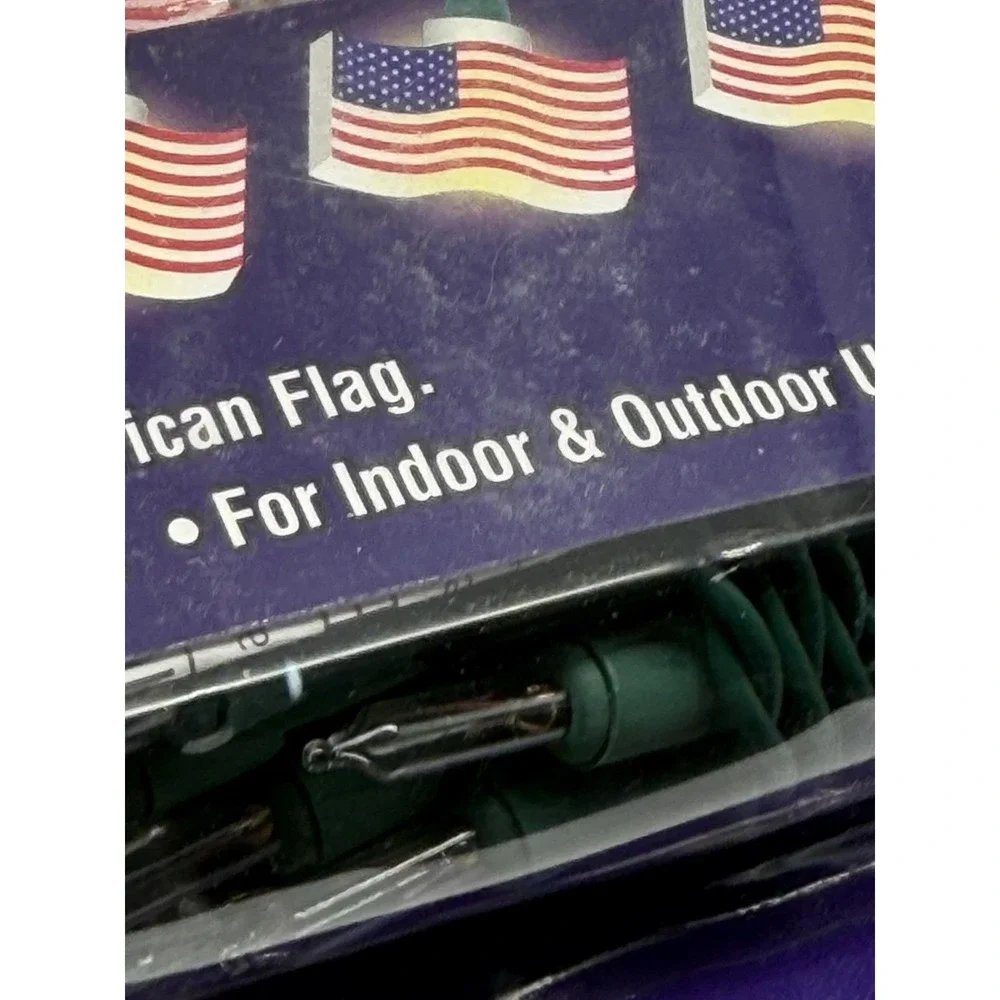 Fourth Of July String Lights Of 20 Blow Mold American Flags-Patriotic- NIB